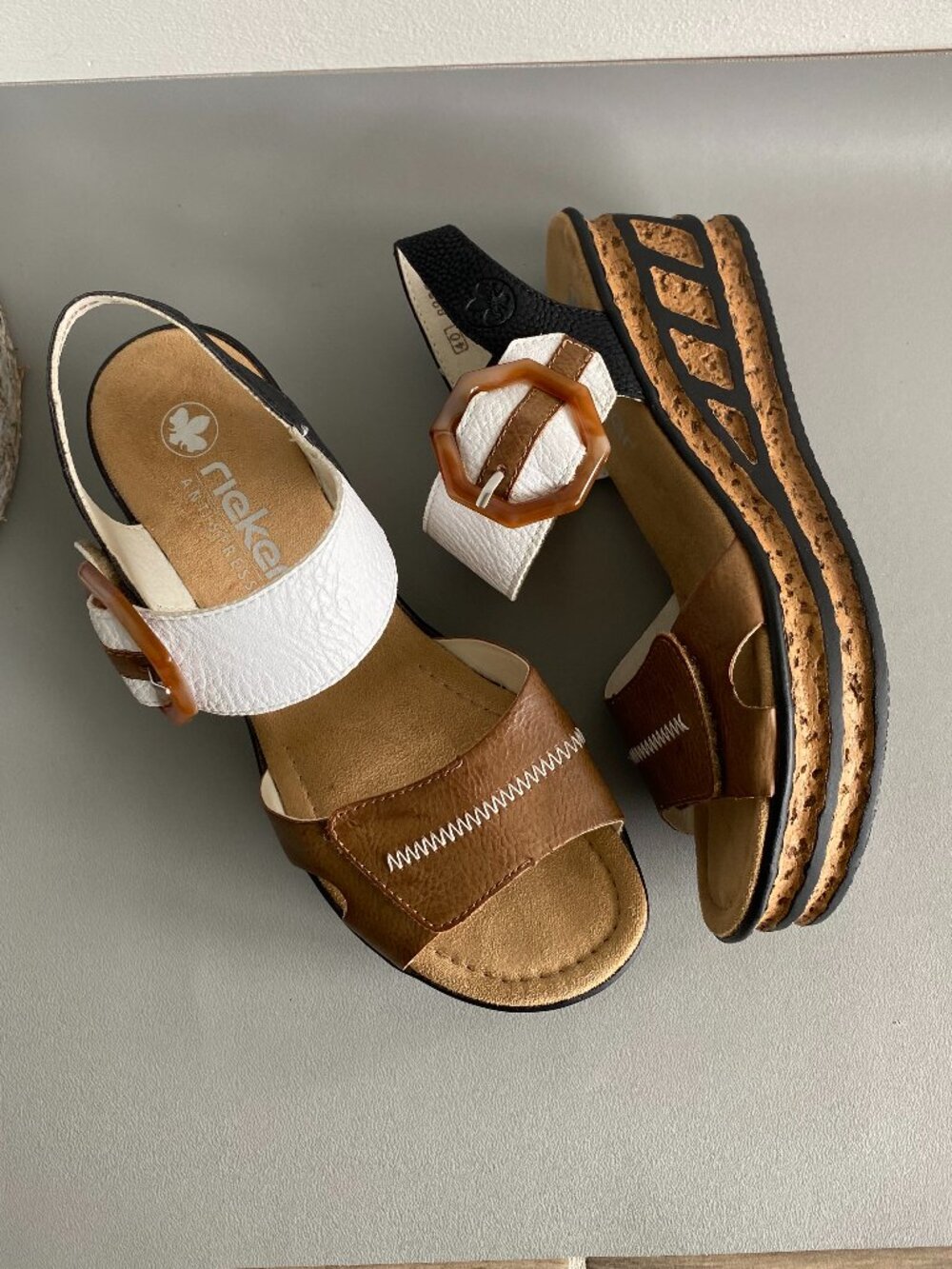 Rieker Anti Stress Platform Wedge Sandals Tan Black Sz 8 Comfort